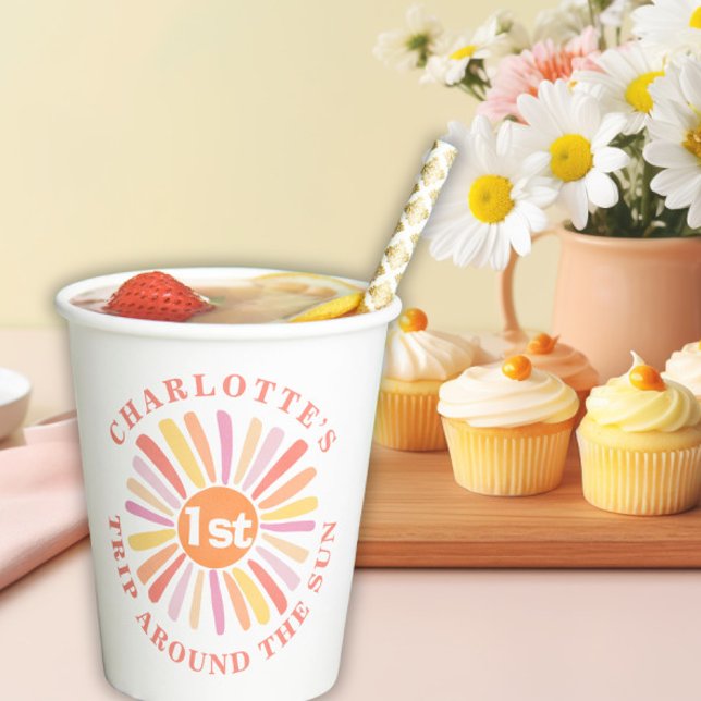 Gobelets En Papier Premier voyage autour du Soleil 1er Anniversaire P (First Trip Around the Sun 1st Birthday Party Paper Paper Cups)