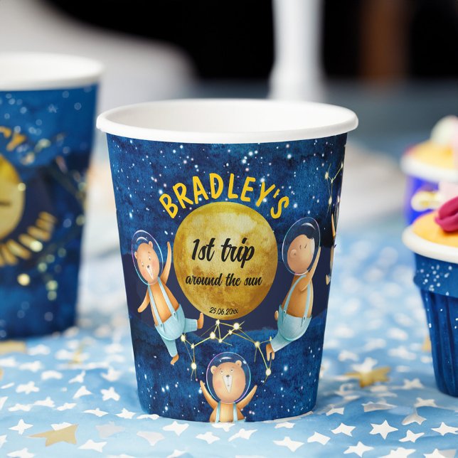 Gobelets En Papier Premier voyage autour du soleil fête d'anniversair (First trip around the sun birthday party monogram personalized printed  paper cups)