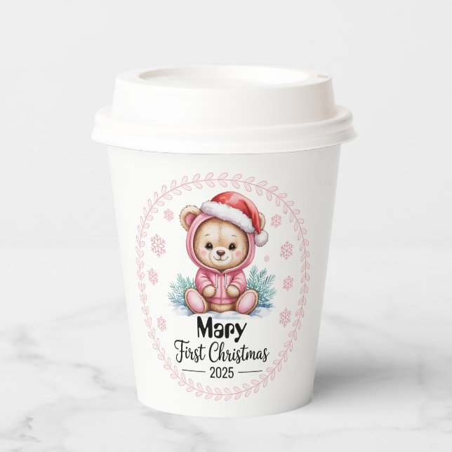 Gobelets En Papier Premières tasses de Noël pour bébé personnalisées  (Recto)