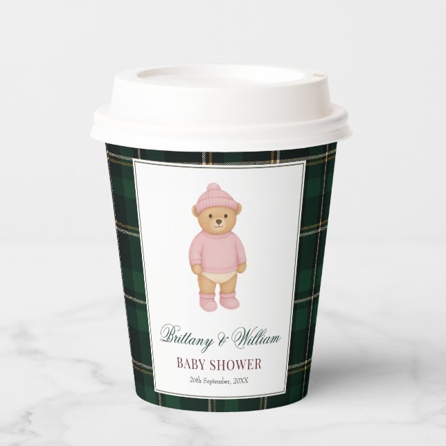 Gobelets En Papier Preppy Bear Baby Girl Baby Shower (Recto)
