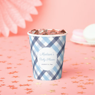 Gobelets En Papier Preppy Blue Et White Plaid Baby shower Party