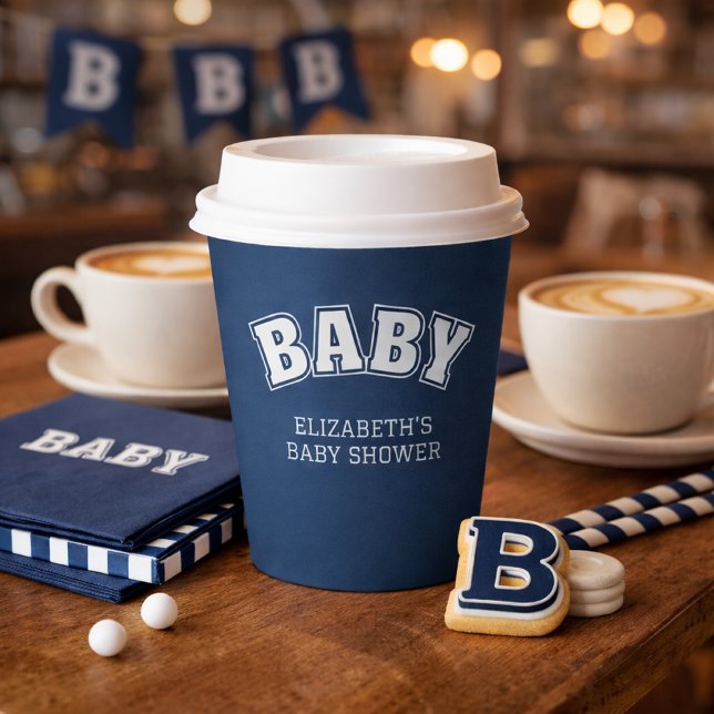 Gobelets En Papier Preppy Collegiate Varsity Navy Baby Shower (Preppy Collegiate Varsity Navy Baby Shower Paper Cups)