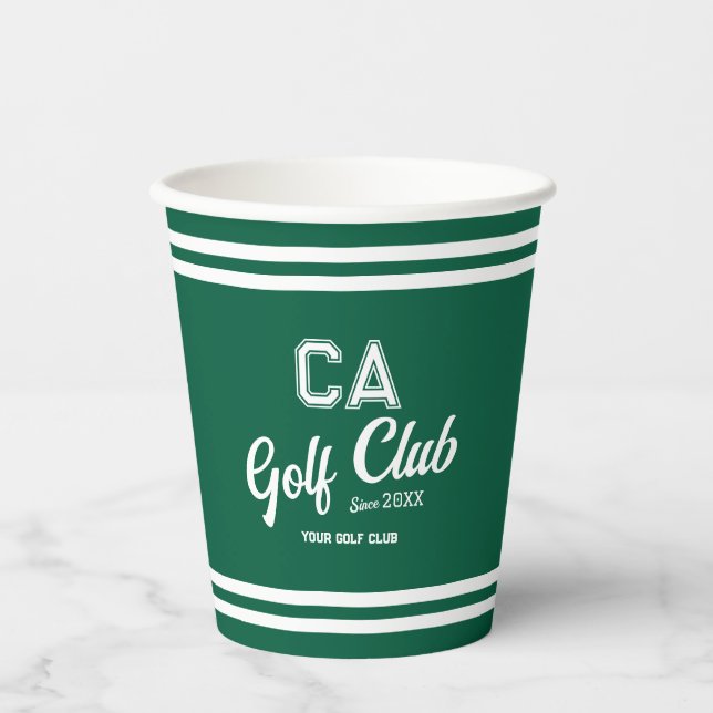 Gobelets En Papier Preppy Green Golf Club Custom Crest Party (Recto)