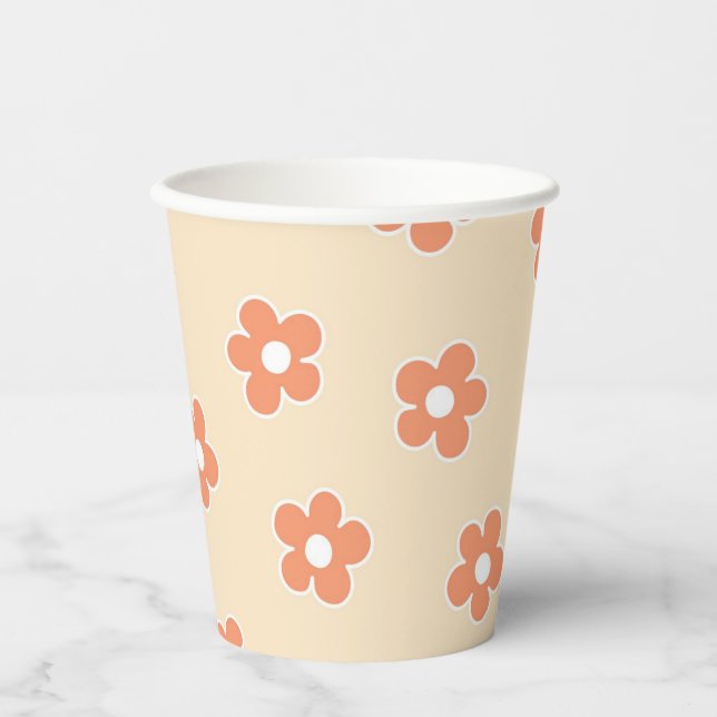 Gobelets En Papier Preppy Peach White Hippie Flower Motif (Recto)