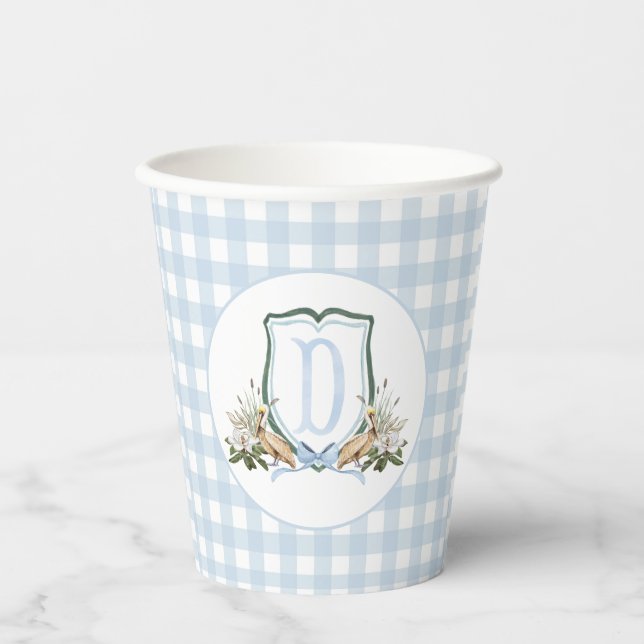 Gobelets En Papier Preppy Southern Blue Boy Pelican Baby shower (Recto)