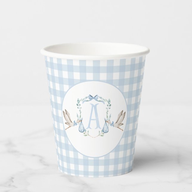 Gobelets En Papier Préppy Southern Blue Boy Stork Baby shower (Recto)