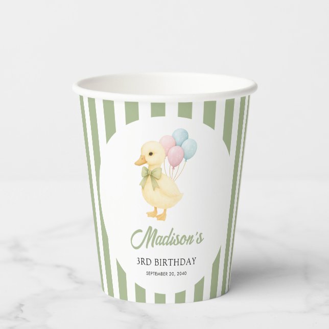 Gobelets En Papier Preppy Stripes Cute Duck Theme Kids Birthday Party (Verso)