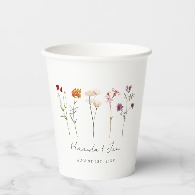 Gobelets En Papier Pride lesbienne Fleur sauvage minimale Mariage flo (Recto)