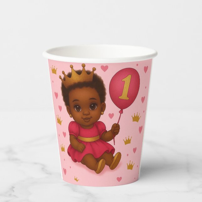 Gobelets En Papier Princess Pink & Gold Baby Girl Birthday  (Recto)