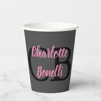 Gobelets En Papier Professionnel Moderne Monogramme Nom Minimaliste