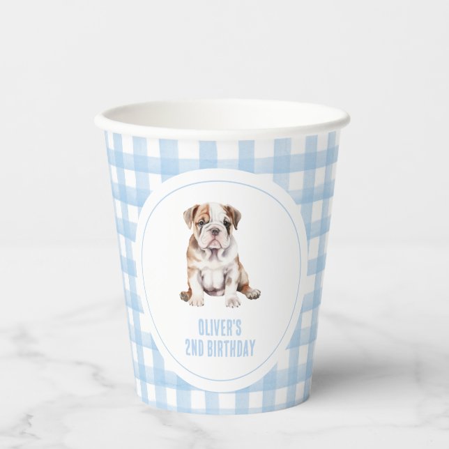 Gobelets En Papier Puppy bulldog preppy plaid birthday (Recto)