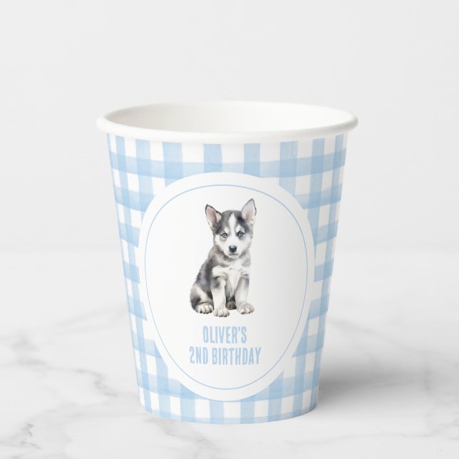 Gobelets En Papier Puppy husky preppy plaid birthday (Recto)