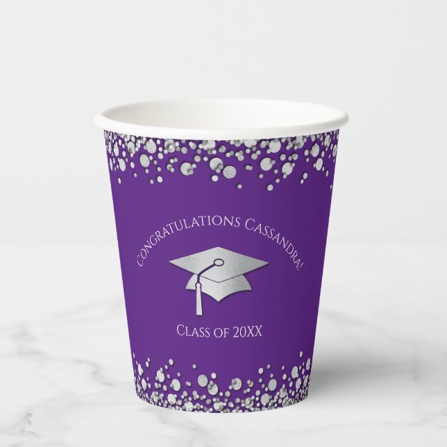 Gobelets En Papier Purple and Silver Graduation (Recto)