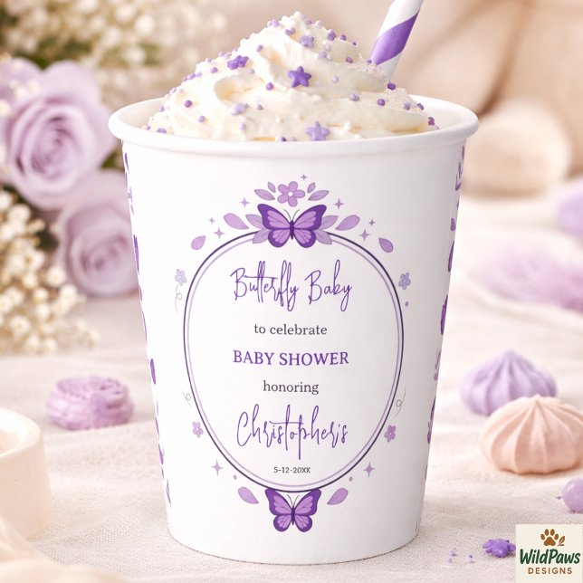 Gobelets En Papier Purple Butterfly Baby Girl Baby Shower  (Purple Butterfly Baby Girl Baby Shower Paper Cups
)