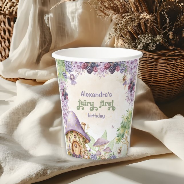 Gobelets En Papier Purple Fairy First Berry First Birday (Créateur téléchargé)