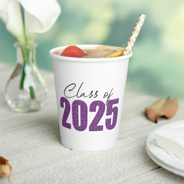 Gobelets En Papier Purple Glitter Classe de 2025 (Insitu)