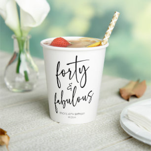 Gobelets En Papier Quarante et fabuleux Minimal 40e fête d'anniversai
