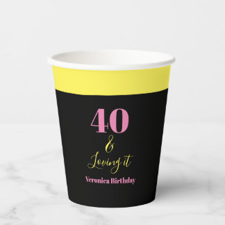 Gobelets En Papier Quarante et l'amour 40e anniversaire Jaune Noir
