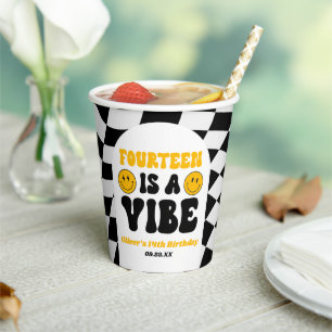 Gobelets En Papier Quatorze Est Une Vibes Fête D'anniversaire Rétro 1