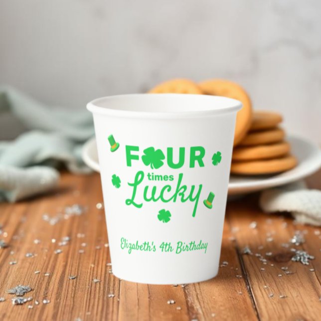 Gobelets En Papier Quatre fois Lucky 4e anniversaire (Créateur téléchargé)