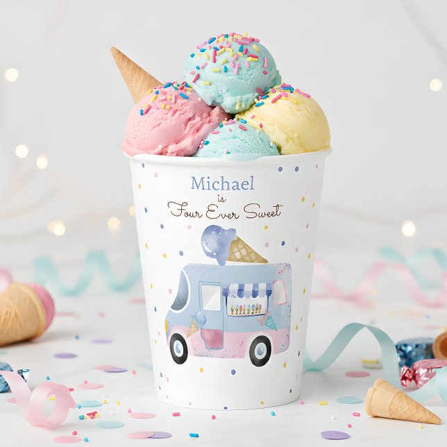 Gobelets En Papier Quatre jamais douce glace camion à quatre ans (Créateur téléchargé)