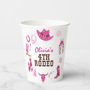 Gobelets En Papier Quatrième Rodéo Rose Cow-boy Occidental 4ème Anniv
