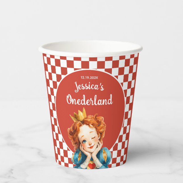 Gobelets En Papier Queen of Hearts Alice in ONEDERLAND 1st Birthday  (Recto)