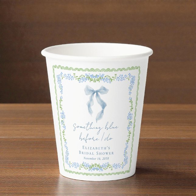Gobelets En Papier Quelque chose de bleu Baby Shower Mariage Fantaisi (Something Blue Whimsical Bow Bridal Shower Paper Cups)