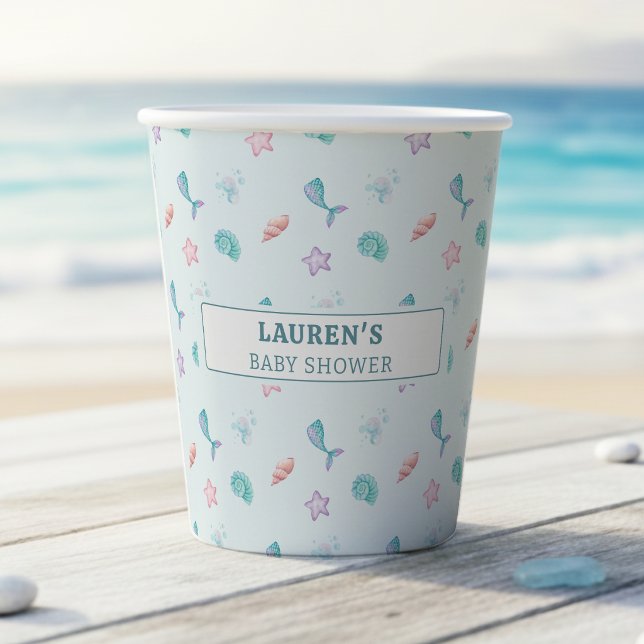 Gobelets En Papier Queue de sirène étoile de mer motif coquillage ble (Mermaid Tail Starfish Seashell Pattern Blue Paper Cups
)
