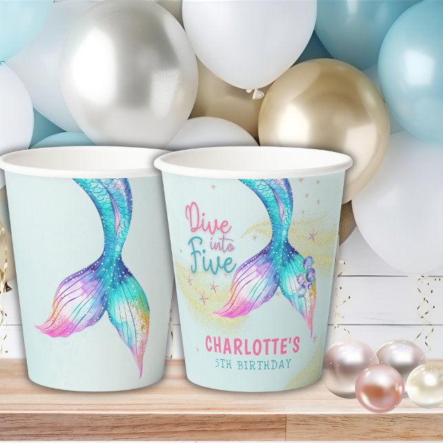Gobelets En Papier Queue de sirène paillettes Plongez dans cinq 5ème  (Créateur téléchargé)