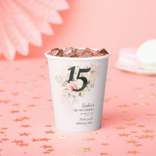 Gobelets En Papier Quinceanera 15e anniversaire Rustique Floral Custo
