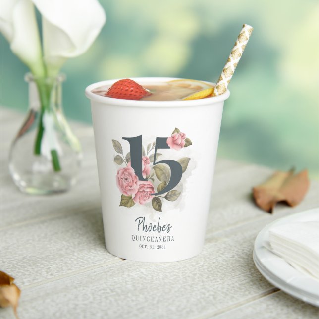 Gobelets En Papier Quinceanera Floral rustique 15e anniversaire (Insitu)