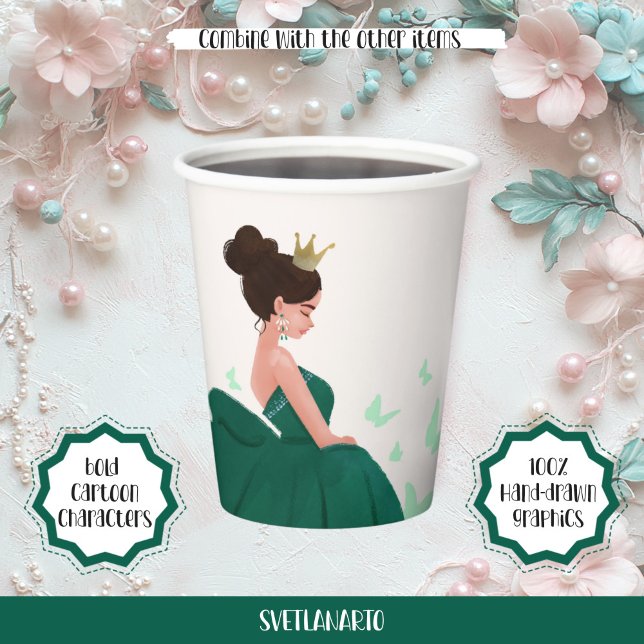 Gobelets En Papier Quinceañera Green Elegant Princess Paper Cup (Créateur téléchargé)