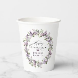 Gobelets En Papier Quinceanera personnalisée Fleur Lilac violette