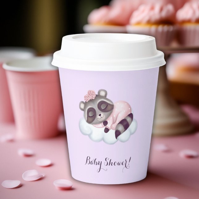 Gobelets En Papier Raccoon Baby shower animal Lavande (Gentle Raccoon Animal Girl Baby Shower Paper Cups)