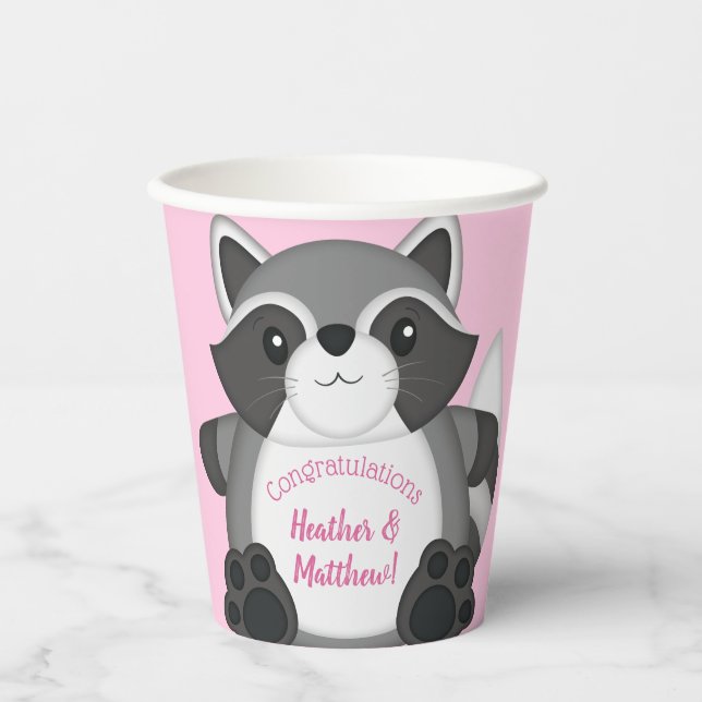 Gobelets En Papier Raccoon Baby shower rose (Recto)