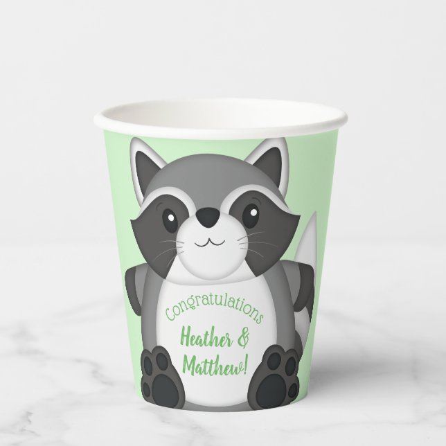 Gobelets En Papier Raccoon Baby shower vert (Recto)