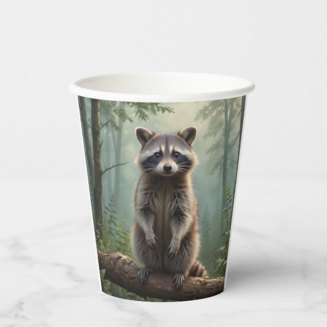 Gobelets En Papier Raccoon dans la forêt (Recto)