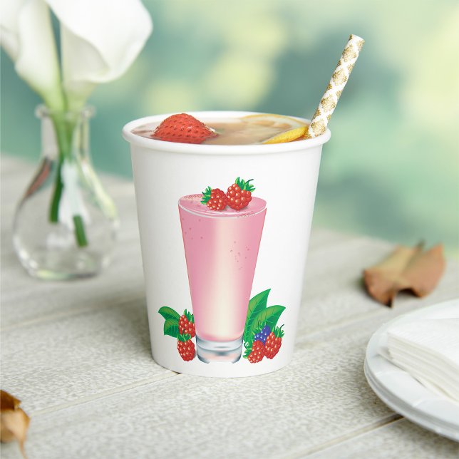 Gobelets En Papier Rafraîchir Berry Smoothie Boisson Rose (Créateur téléchargé)