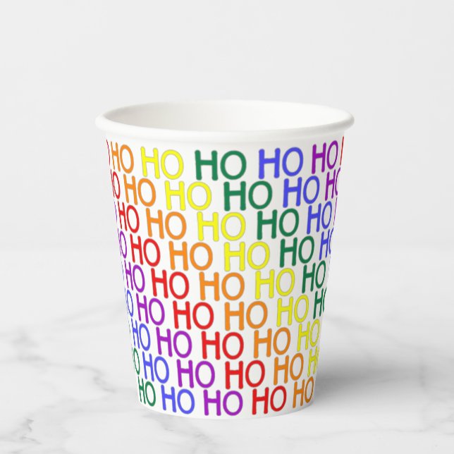 Gobelets En Papier Rainbow Ho Ho Ho Coupe Motif de papier (Recto)