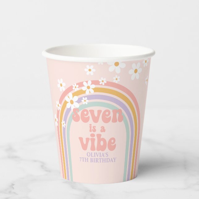 Gobelets En Papier Rainbow Pastel Seven est un Vibe 7e anniversaire (Recto)