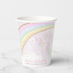 Gobelets En Papier Rainbow Unicorn 1er Anniversaire filles Pastel