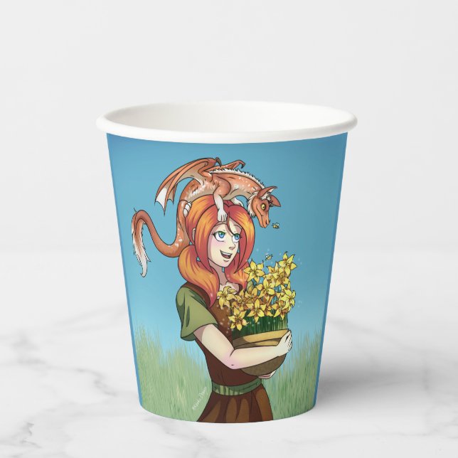 Gobelets En Papier Rassembler les fleurs avec un dragon (Recto)