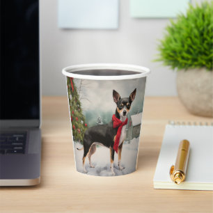 Gobelets En Papier Rat Terrier dans la neige de Noël