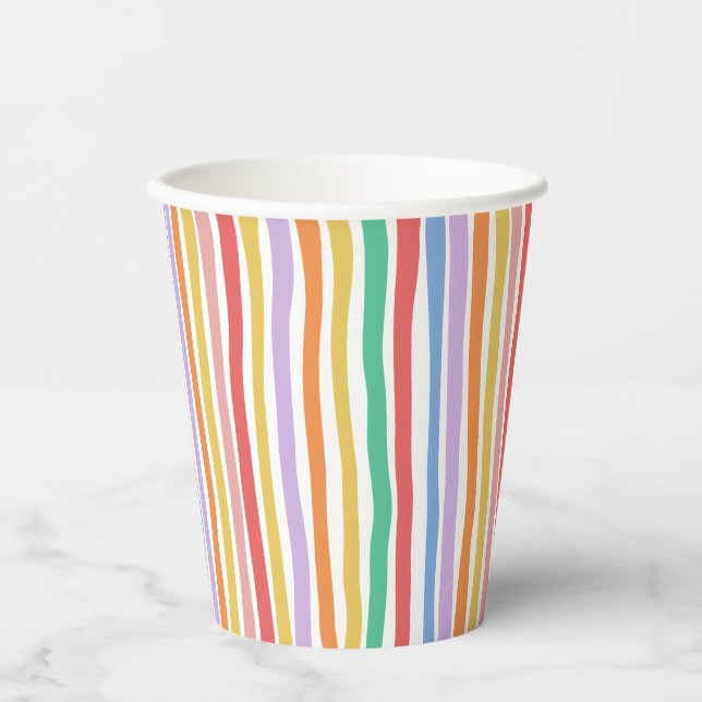 Gobelets En Papier Rayure Colorée  (Recto)