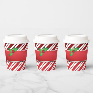 Gobelets En Papier Rayures de menthe rouge et blanche avec du gui