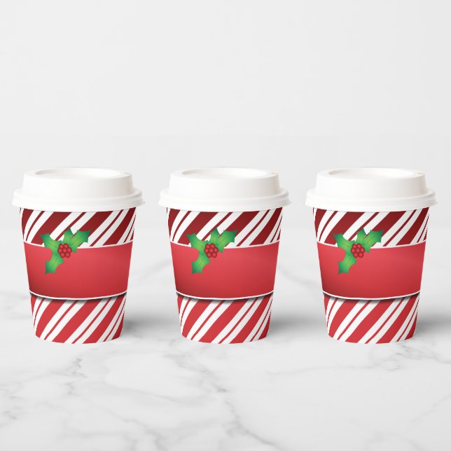 Gobelets En Papier Rayures de menthe rouge et blanche avec du gui (Multi)