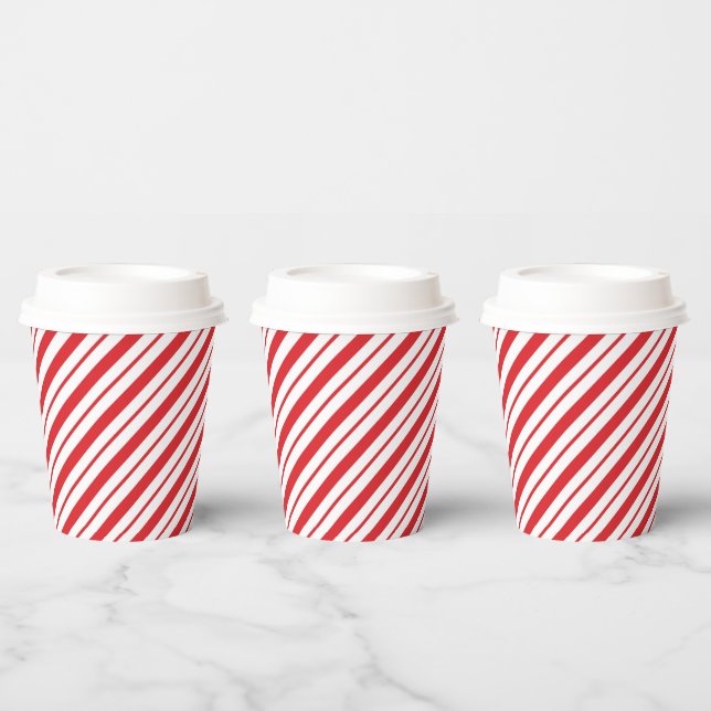 Gobelets En Papier Rayures diagonales rouges et blanches Noël (Multi)