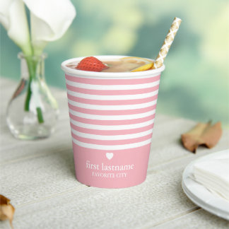 Gobelets En Papier Rayures Modernes avec Monogramme de Coeur de Luxe