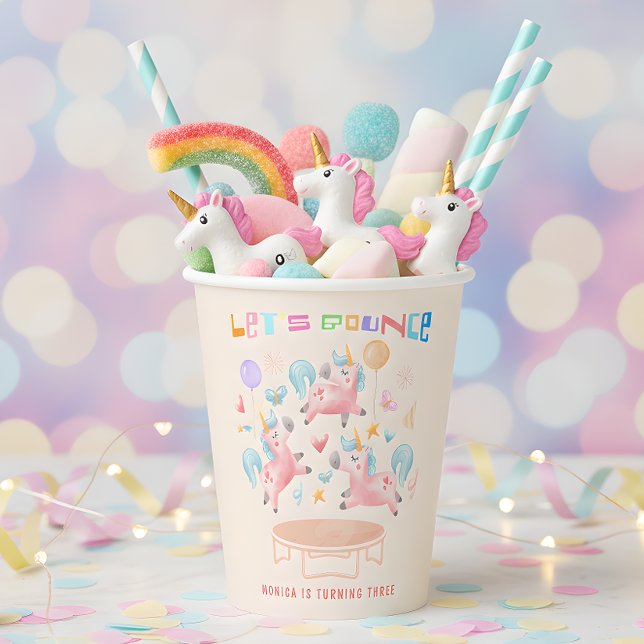 Gobelets En Papier Rebondissons sauter licorns anniversaire de enfant (Créateur téléchargé)